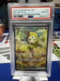 2025 POKEMON EN-BLACK BOLT 167 MELOETTA EX SPECIAL ILLUSTRATION RARE - PSA 10 - Image 1