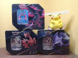 Pokemon Crown Zenith 3x Large Tins Galarian Birds Zapdos Articuno Moltres Sealed - Image 1