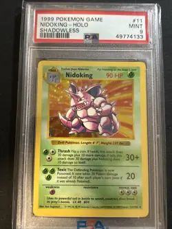 PSA 9 - Pokemon NIDOKING 11/102 - SHADOWLESS BASE SET - Holo MINT - Image 1