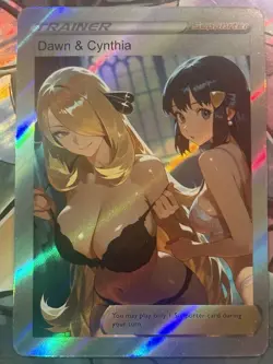 Pokemon Cynthia & Dawn Anime Waifu Custom DIY Trainer Art Pokemon card - Image 1