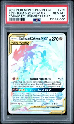 Reshiram & Zekrom GX Secret FA 259/236 Pokemon Cosmic Eclipse PSA 10 NEW CERT - Image 1