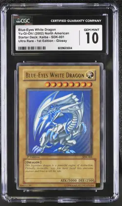 CGC 10 Yugioh! Blue-Eyes White Dragon SDK-001 1st Edition Ultra Rare GLOSSY - Image 1