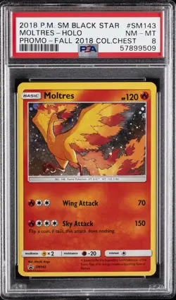 2018 POKEMON SM BLACK STAR PROMO FALL 2018 COLLECTOR CHEST MOLTRES-HOLO PSA 8 - Image 1