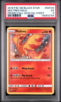 2018 POKEMON SM BLACK STAR PROMO FALL 2018 COLLECTOR CHEST MOLTRES-HOLO PSA 5 - Image 1