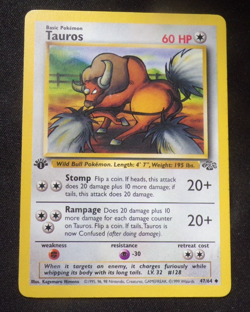 Tauros (1st Edition) - Jungle 47/64 WotC Uncommon Pokemon Card - Image 1
