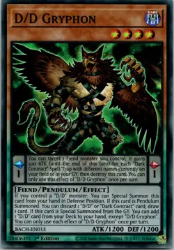 Yugioh D/D Gryphon BACH-EN013 1st Edition Super Rare NM - Image 1