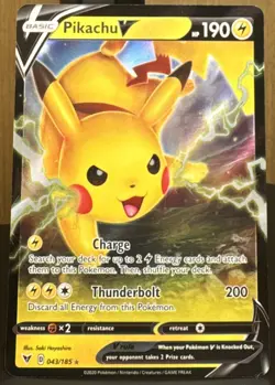 Pokemon TCG Pikachu V 043/185 Swsh04 Vivid Voltage Full Art Ultra Rare Holo Card - Image 1