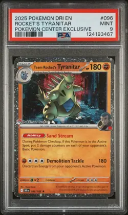 2025 Pokemon Team Rocket’s Tyranitar #096/182 - Pokemon Center Exclusive - PSA 9 - Image 1