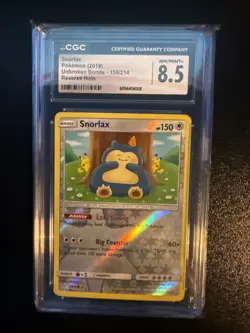 Snorlax Pokemon 2019 Unbroken Bonds 158/214 CGC Graded 8.5 Reverse Holo - Image 1