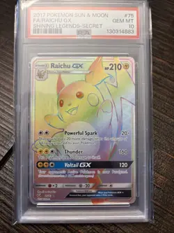 Pokemon Raichu GX Shining Legends Secret Rare Full Art #75 PSA 10 Gem Mint - Image 1