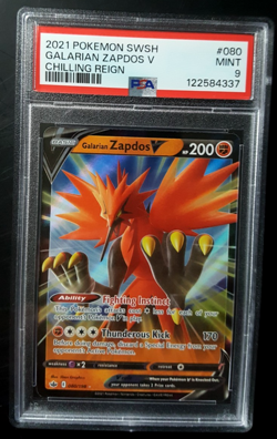 2021 POKEMON SWSH CHILLING REIGN #080 ULTRA RARE GALARIAN ZAPDOS V PSA 9 MINT - Image 1