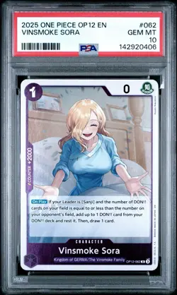 One Piece CCG Vinsmoke Sora Legacy Of The Master R Foil Card OP12-062 PSA 10 - Image 1