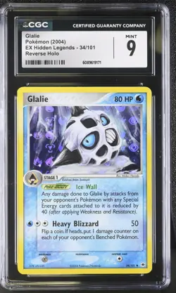 CGC 9 MINT Glalie 2004 EX Hidden Legends 34/101 Reverse Holo Pokemon Card - Image 1