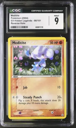 CGC 9 MINT Meditite 2004 EX Hidden Legends 66/101 Reverse Holo Pokemon Card - Image 1