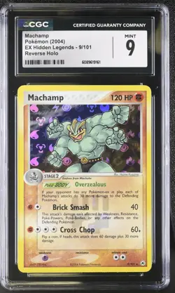 CGC 9 MINT Machamp 2004 EX Hidden Legends 9/101 Reverse Holo Pokemon Card - Image 1