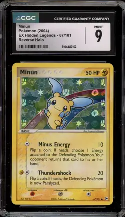 Pokemon Minun EX Hidden Legends Reverse Holo #67 CGC 9 Mint - Image 1