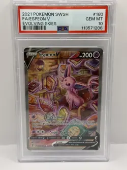 2021 POKEMON SWORD & SHIELD EVOLVING SKIES #180 FULL ART/ESPEON V PSA 10 - Image 1