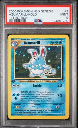 2000 Pokemon Neo Genesis 1st Edition Azumarill #2 English Holo 2/111 PSA 9 MINT - Image 1