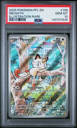 2025 POKEMON PFL EN-PHANTASMAL FLAMES ILLUSTRATION RARE #106 MEOWTH PSA 10 - Image 1