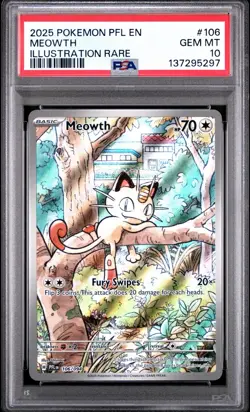 2025 POKEMON PFL EN-PHANTASMAL FLAMES ILLUSTRATION RARE #106 MEOWTH PSA 10 - Image 1