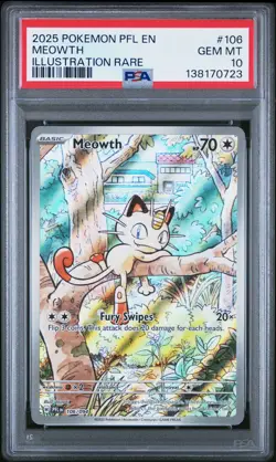 2025 POKEMON PFL EN-PHANTASMAL FLAMES ILLUSTRATION RARE #106 MEOWTH PSA 10 - Image 1