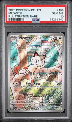 2025 POKEMON PFL EN-PHANTASMAL FLAMES ILLUSTRATION RARE #106 MEOWTH PSA 10 - Image 1
