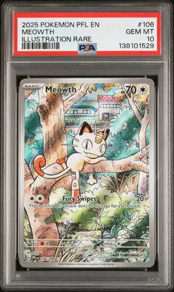 2025 POKEMON PFL EN-PHANTASMAL FLAMES ILLUSTRATION RARE #106 MEOWTH PSA 10 - Image 1