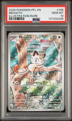 2025 POKEMON PFL EN-PHANTASMAL FLAMES ILLUSTRATION RARE #106 MEOWTH PSA 10 - Image 1