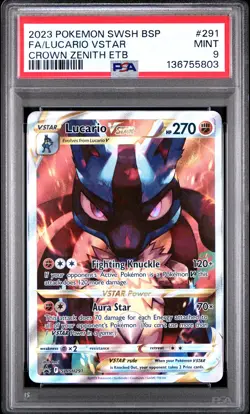 2023 POKEMON SWSH BLACK STAR PROMO #291 FULL ART/LUCARIO VSTAR PSA 9 - Image 1
