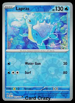 Lapras 031/142 Reverse Holo SV07: Stellar Crown Pokemon Card NM - Image 1
