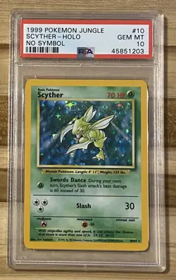 Pokemon Jungle Scyther No Symbol PSA 10 GEM MINT Certification # 45851203 - Image 1