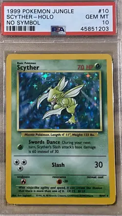 Pokemon Jungle Scyther No Symbol PSA 10 GEM MINT Certification # 45851203 - Image 2