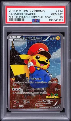2016 POKEMON JPN XY PROMO #294 FULL ART/MARIO PIKACHU PSA 10 - Image 1