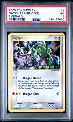2005 POKEMON EX EMERALD #9 RAYQUAZA-REVERSE FOIL PSA 7 - Image 1