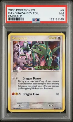 2005 POKEMON EX EMERALD #9 RAYQUAZA-REVERSE FOIL PSA 7 - Image 1
