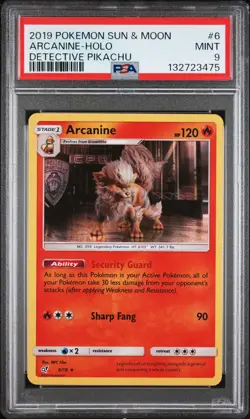 2019 POKEMON SUN & MOON DETECTIVE PIKACHU #6 ARCANINE-HOLO PSA 9 - Image 1