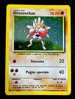 Italian Hitmonchan 7/102 LP Base Set Holo Rare SWIRL Pokemon Card Light Play - Image 1