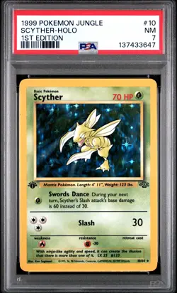 1999 POKEMON JUNGLE 1ST EDITION #10 SCYTHER HOLO PSA 7 NM - Image 1