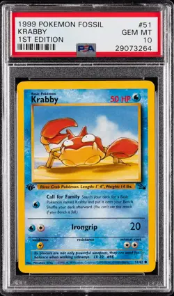 1999 POKEMON FOSSIL 1ST ED #51 KRABBY PSA 10 - Image 1