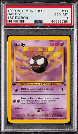 1999 POKEMON FOSSIL 1ST ED #33 GASTLY PSA 10 - Image 1