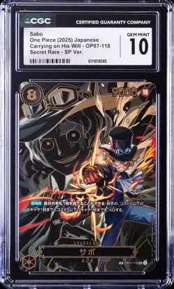 2025 ONE PIECE JPN CARRYING ON HIS WILL SECRET RARE #118 SABO CGC 10 GEM MINT - Image 1