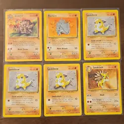 Pokemon TCG Base Set Lot Sandshrew Sandslash Graveler Rhyhorn 6 Cards English - Image 1