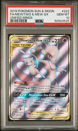 Mewtwo & Mew GX PSA 10 - 222/236 - Full Art Tag Team - Unified Minds - Pokemon - Image 1