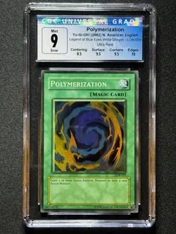 CGC 9 ERROR Yugioh Polymerization #LOB-059 Legend of Blue Eyes INSUFFICIENT INK! - Image 1