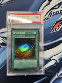 YuGiOh 2002 Dark Hole LOB-E041 PSA 9 Mint 1st Edition European Print - Image 1