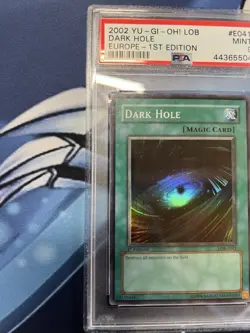 YuGiOh 2002 Dark Hole LOB-E041 PSA 9 Mint 1st Edition European Print - Image 3