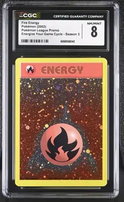 CGC 8 Fire Energy 2002 League Promo Reverse Holo SWIRL Pokemon Card - Image 1