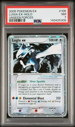 2005 POKEMON EX UNSEEN FORCES #105 LUGIA EX-HOLO PSA 7 - Image 1
