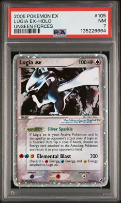 2005 POKEMON EX UNSEEN FORCES #105 LUGIA EX-HOLO PSA 7 - Image 1