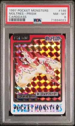 Moltres Pokemon 1997 Prism Bandai Carddass Japanese #146 PSA 8 - Image 1